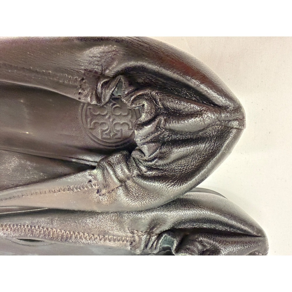 Tory Burch Reva Black Leather Gold‎ Logo Medallion Ballet Flats 11 - Picture 6 of 13